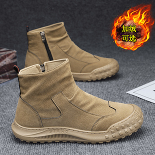 Labor men's shoes winter cotton shoes fleece-lined tire bottom casual shoes men's side zipper construction site tooling boots