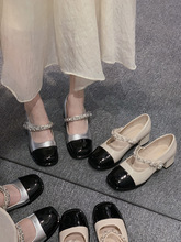 韩系单鞋女款2024春季新款流行复古浅口粗跟配裙子玛丽珍鞋