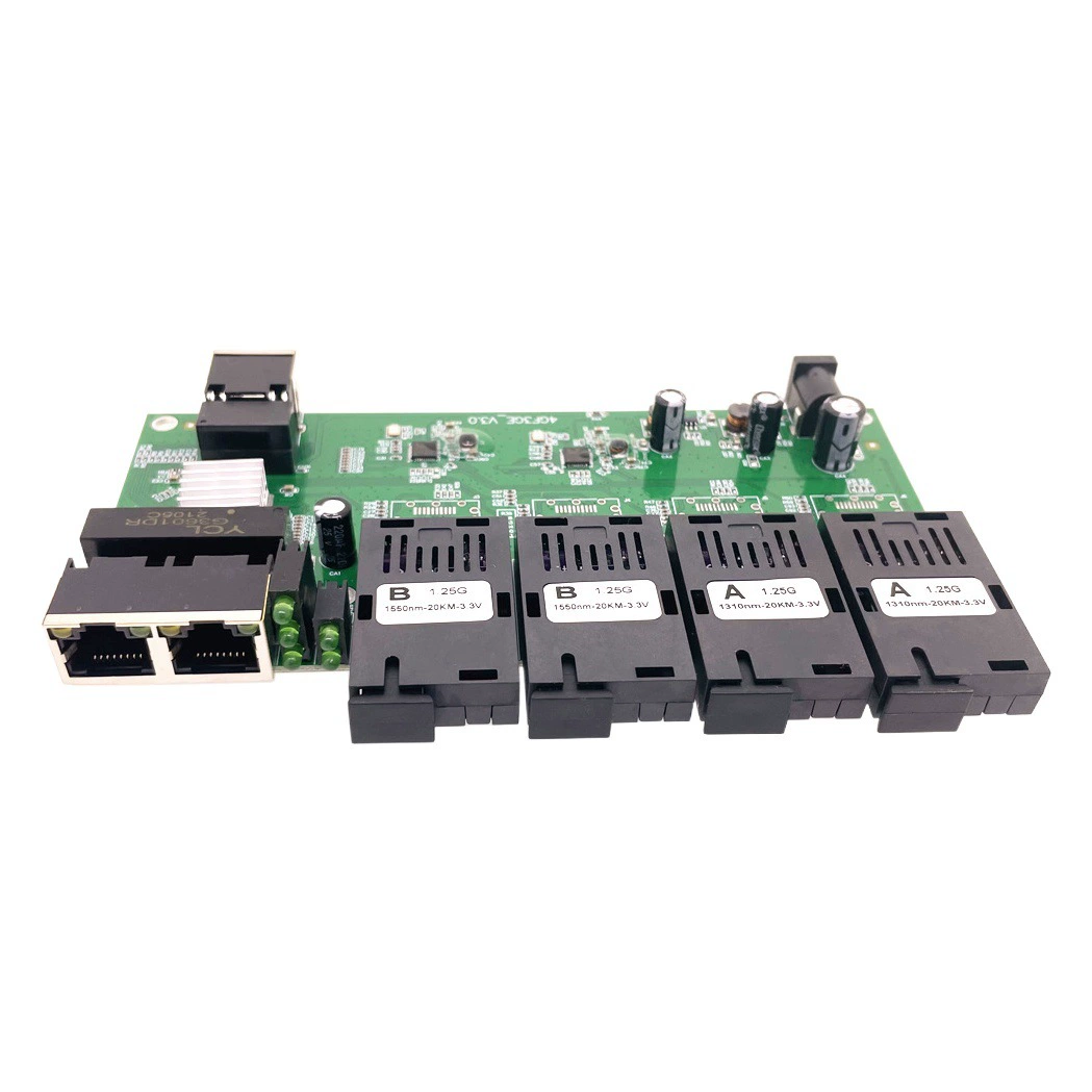Переключатель PCBA приемопередатчика оптического волокна интерфейса SC одиночного режима гигабита 4 оптовой продажи 1000M фабрики оптически 3 Электрический одиночный