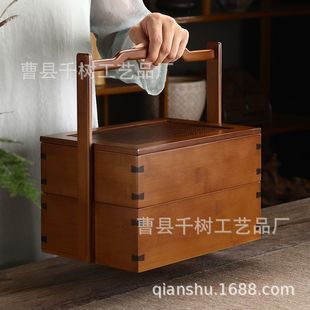 Wooden Mooncake Box, Antique Style Double-Layer Mooncake Packaging Box, Satchel Mid-Autumn Festival Wooden Gift Box, Mooncake Packaging Box