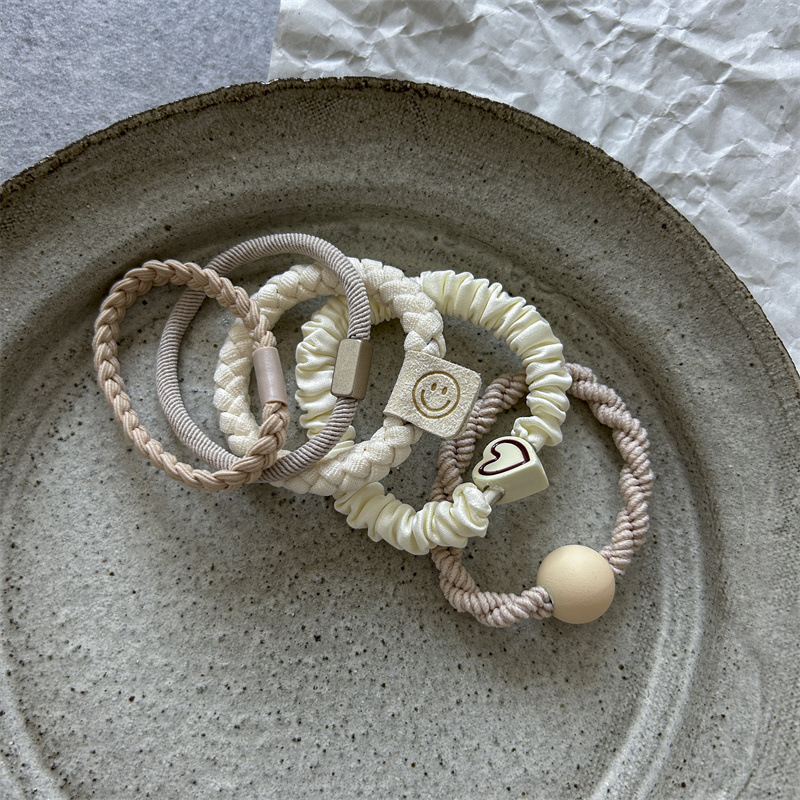 Banda de pelo marrón leche de cinco piezas de alta cuerda de Pelo elástico Corazón de niña engrosada Cola de Caballo banda de goma cuerda de pelo de estilo japonés y coreano Nuevo