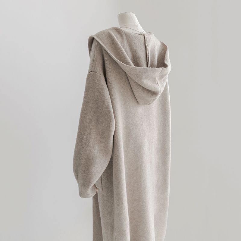 Japanese-Style High-End Long Knitted Cardigan Top for Autumn and Winter, Thick and Loose, Lazy Style Hooded Sweater Coat for Women Japanese-Style High-End Long Knitted Cardigan Top for Autumn and Winter, Thick and Loose, Lazy Style Hooded Sweater Coat for Women