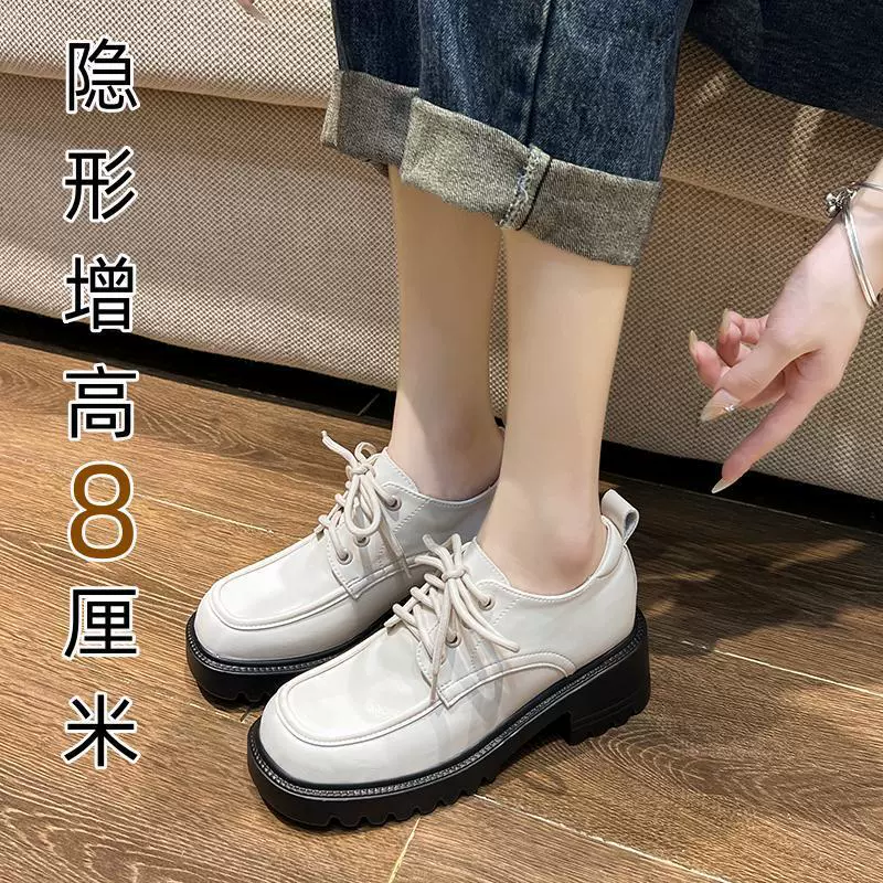 Белые кожаные туфли в британском стиле, однослойные туфли на толстой подошве, на массивном каблуке, кексы, маленькие новые лоферы на шнуровке на скрытом каблуке для женщин