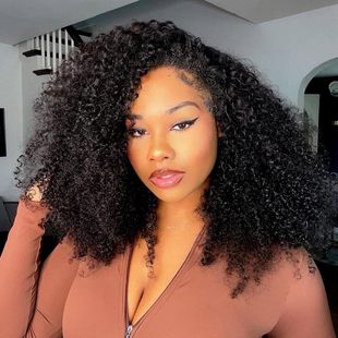 Three-In-One Human Hair Wig Half Wig Human Hair Kinky Curly Glueless