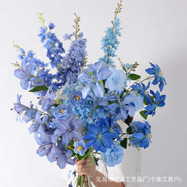 蓝色系仿真花婚庆场景布置假花地排花蝴蝶兰郁金香软装花材插花