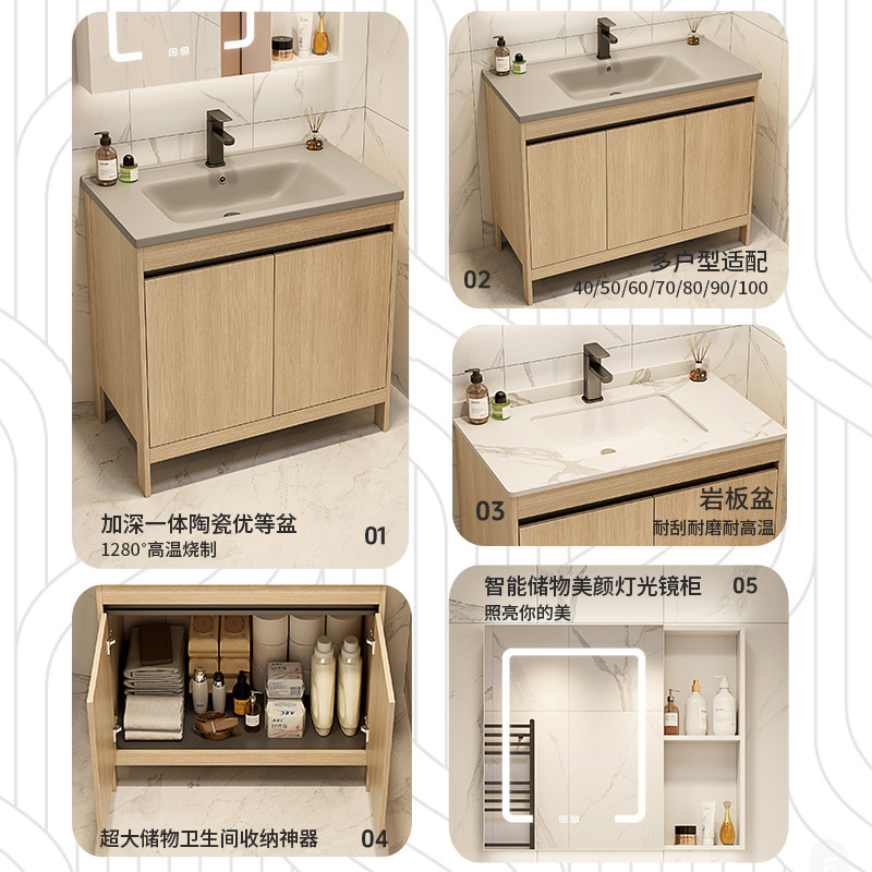 Espacio de aluminio madera gabinete de baño combinación de cerámica gris una bañera de baño tipo piso lavabo piscina balcón