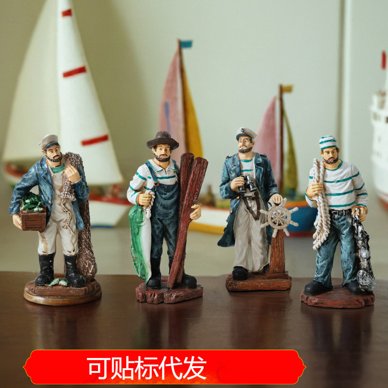Mediterranean Captain Sailor Model Decorative Ornaments Resin Pirate Shooting Props Window Bar Cafe Furnishings
