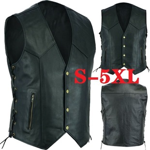 Cross-border Source Amazon Men's PU Leather Vest V-Neck Single-breasted Side Zipper Strap Short Sleeveless Top