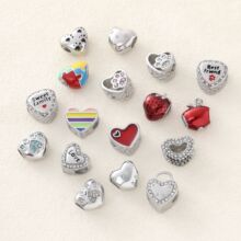 潘家多拉彩色滴胶桃心大孔珠不锈钢微镶锆石配件diy手链项链批发
