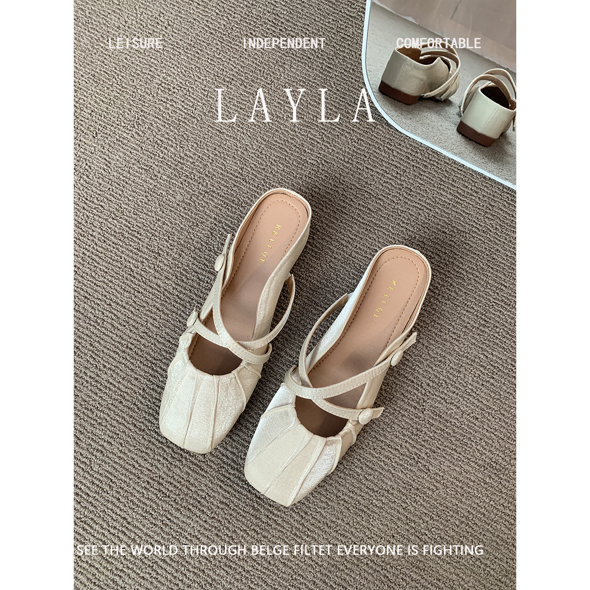 Media pantuflas de Baotou en estilo francés, zapatos de hadas en el exterior, nuevos zapatos de temperamento de un solo pie en el verano de 2025