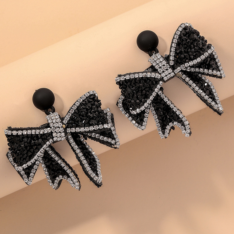 Black Fashion Flashing Diamond Bow Earrings display picture 10