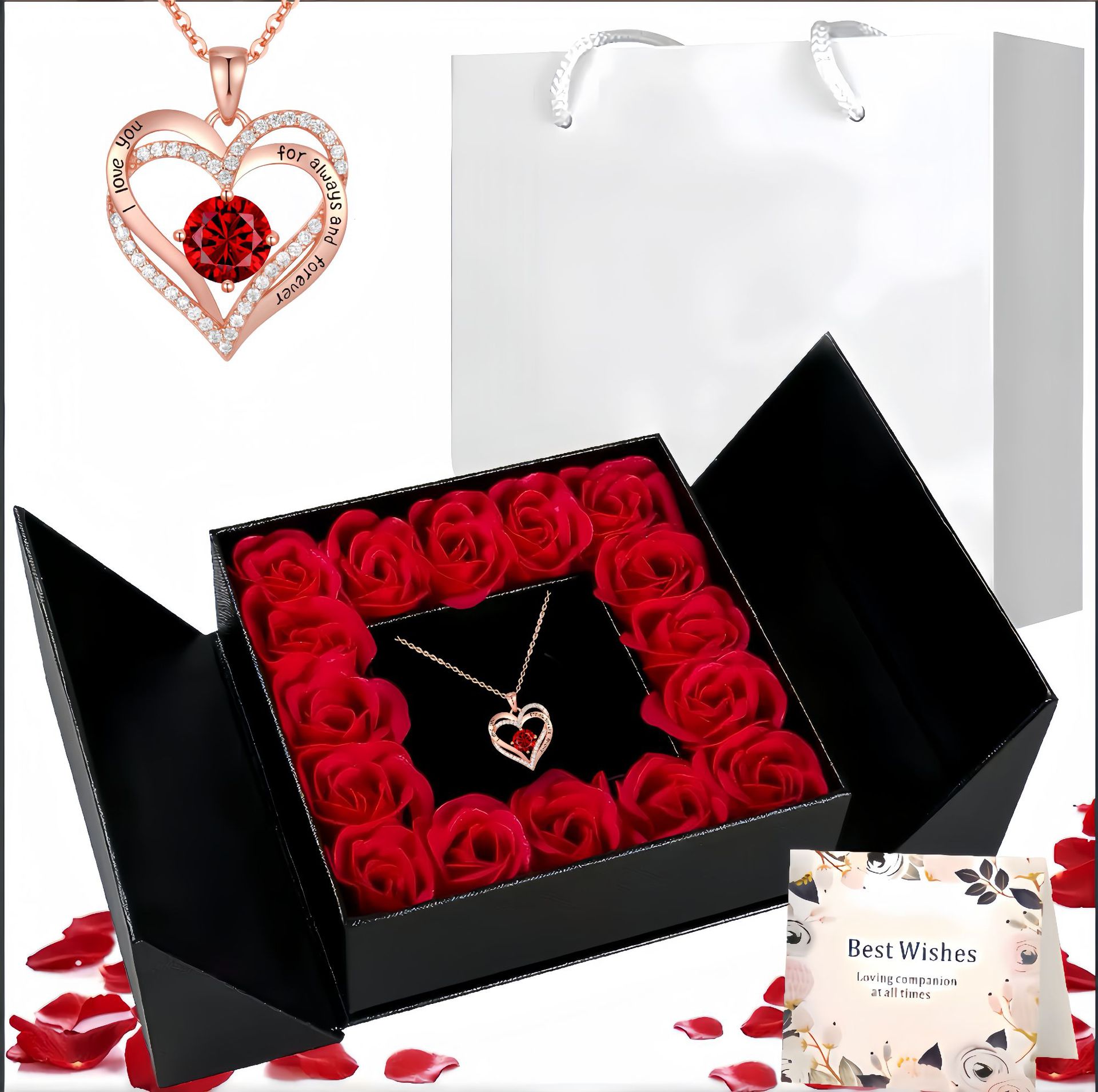 Collar de corazón de circonita colorida con colgante de oro rosa de doble capa, regalo para San Valentín y Día de la Madre