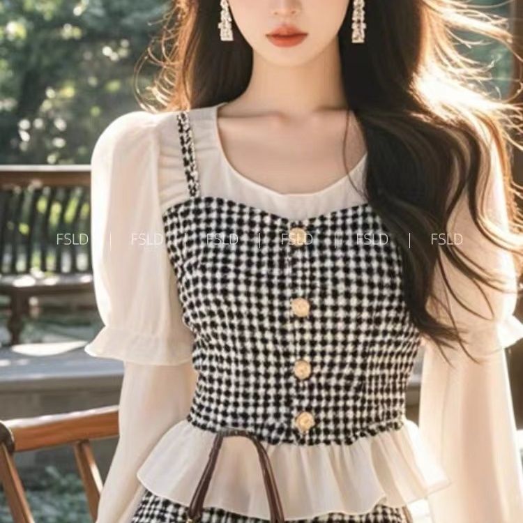 减龄一整套穿搭今年流行的格纹连衣裙子套装秋装女2025年新款时尚|undefined