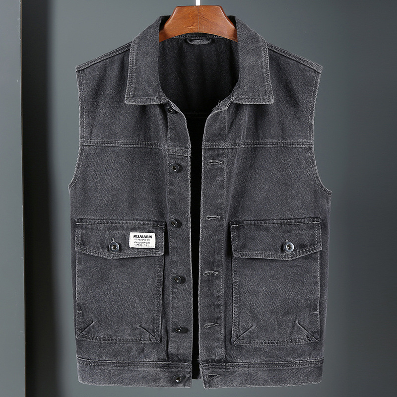 블랙 앤 그레이 핫 스타일 화이트 라벨 데님 조끼