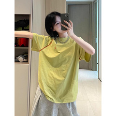 芥末绿山系速干t恤女夏美式多巴胺运动短袖户外登山羽毛球骑行服