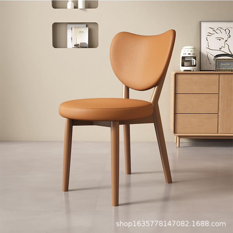 Silla de comedor de madera sólida retro nórdica, silla de comedor moderna y simple, respaldo de cuero suave, taburete de comedor de hotel antiguo