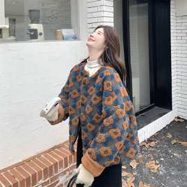碎花毛呢羽绒服外套女冬季2025新款减龄短款小众设计感呢大衣短款