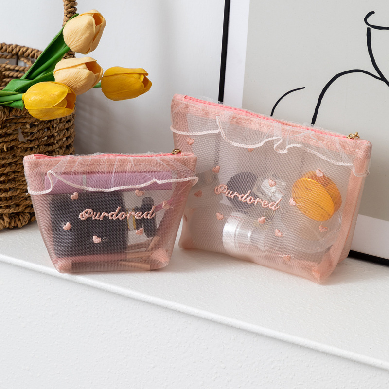 大容量ニッチ透明化粧品収納フレッシュクラッチバッグ化粧品バッグメッシュ収納袋女の子の個性|undefined