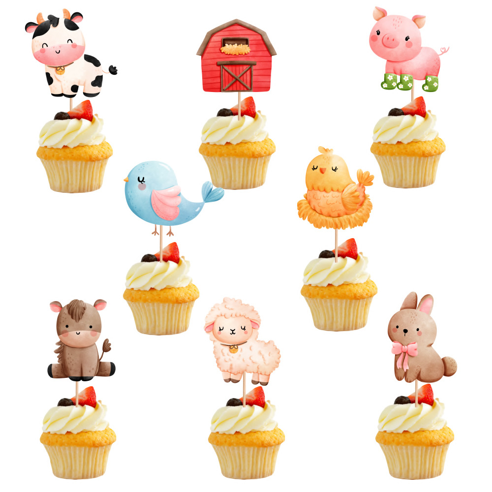 2024 transfronterizo nuevo tema de la granja pastel pequeña tarjeta de inserción fiesta de cumpleaños papel taza pastel decoración Tarjeta de inserción plug-in