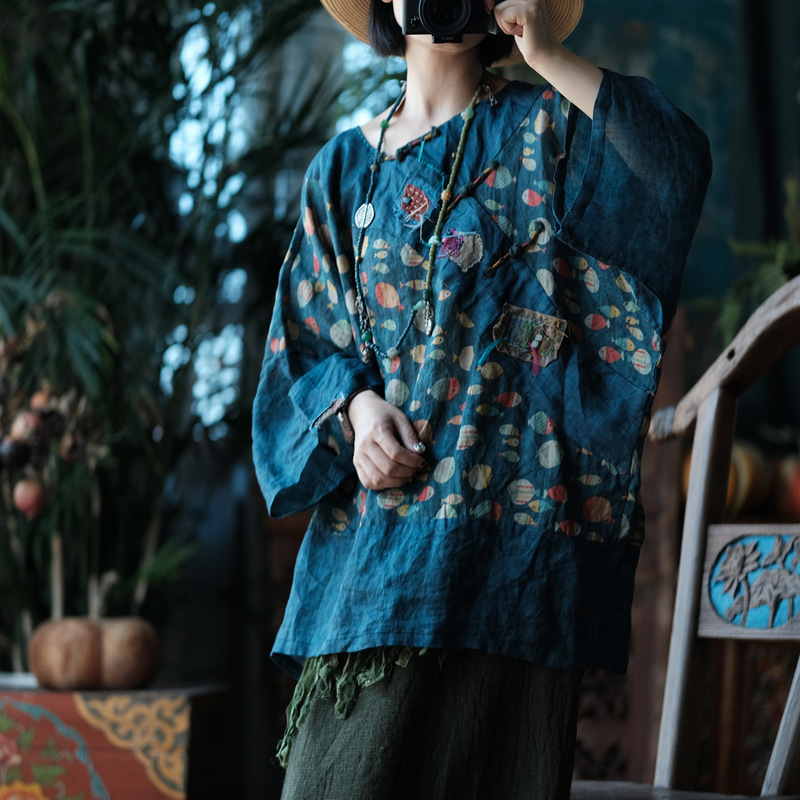 Retro Nostalgic Ramie Robe with a Vintage Vibe, Buttoned Floral Robe Dress 2278 Silver Stripe Retro Nostalgic Ramie Robe with a Vintage Vibe, Buttoned Floral Robe Dress 2278 Silver Stripe