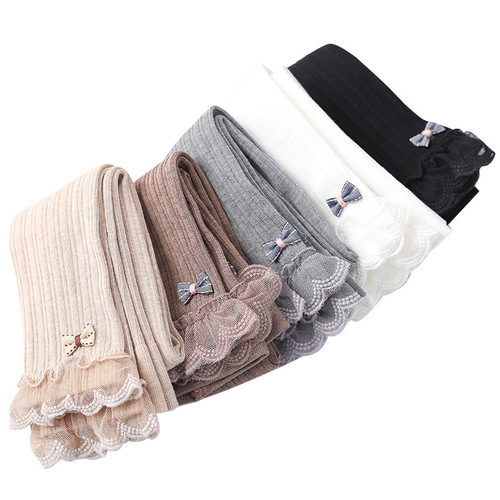 Children's leggings  spring nine-point pantyhose manufacturer wholesale lace edge bow girl baby pantyhose