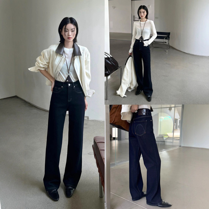 2026 New Denim Blue Four-Way Stretch Wide-Leg Jeans for Women, Early Spring New Versatile Slimming Straight-Leg Jeans