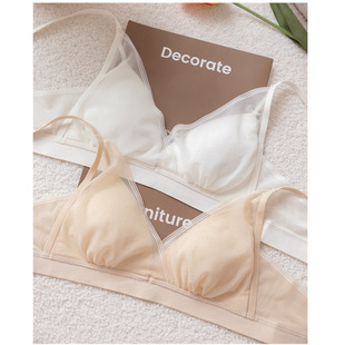 JCSILK pure sexy French mulberry silk underwear bra hazy mesh triangle cup small bra