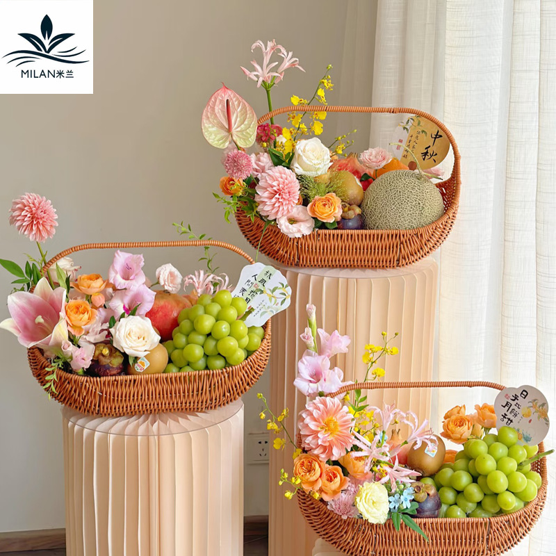 Festival del Medio Otoño de plástico tela de caña canasta de flores portátiles flores pastel de luna canasta de frutas floral floral regalo artesanal diy