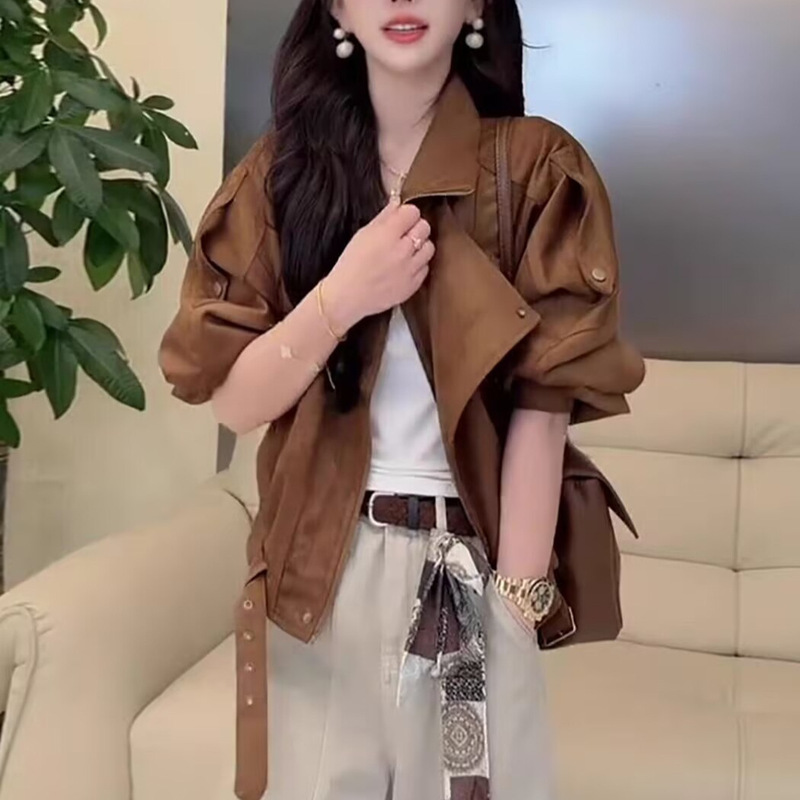 Maillard's stylish and cool suede biker jacket for women, new spring/autumn model, short American-style coat for petite women