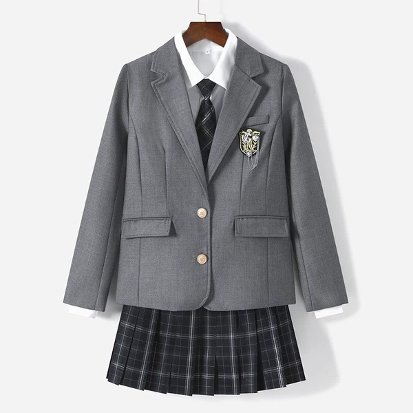 Classic suit jacket, badge, shirt, tie