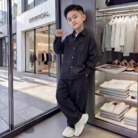 男童彩色圆点牛仔套装春季新款韩版帅气面料柔软舒适不褪色透气潮