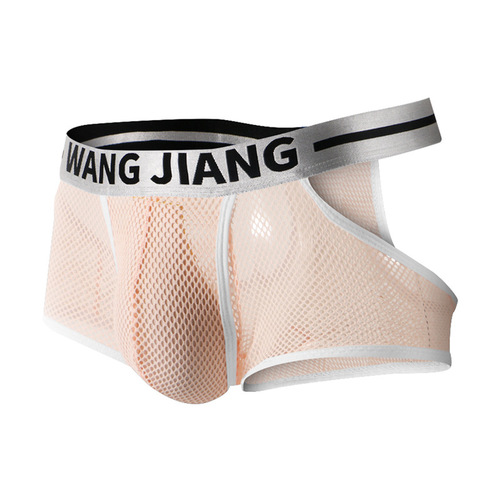WJ net men's underwear boxer shorts summer mesh hollow warehouse separation double side opening breathable fashion U convex pocket bag 