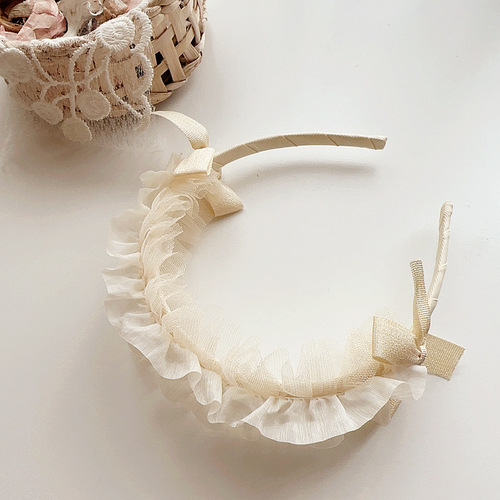 New Princess Style Lolita Style Sweet Pleated Mesh Pearl Children's Hairband Head Buckle Hairpin Hair Accessories