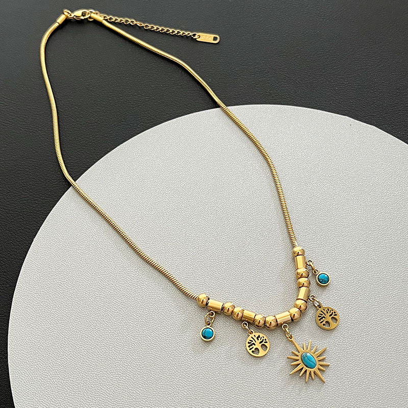 retro design turquoise necklace stainless steel