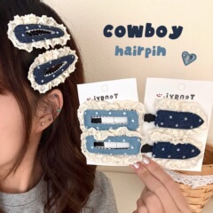 蓝色系气质裙边波点发夹少女百搭甜美刘海夹边夹学生高颜值碎发夹