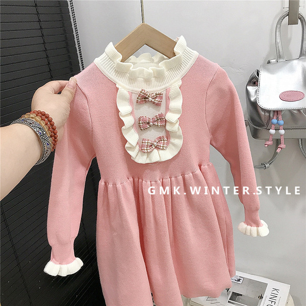 children's winter cute red knitted sweater dress