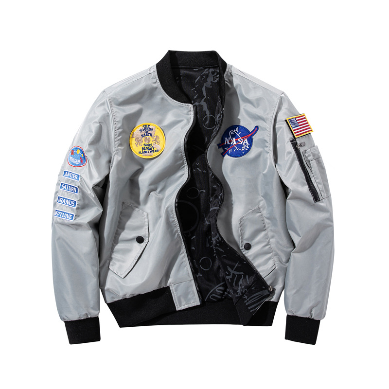 Transfronteriza AliExpress Otoño Nueva NASA Charretera bordada capa de doble cara uniforme de béisbol marca de moda chaqueta de piloto