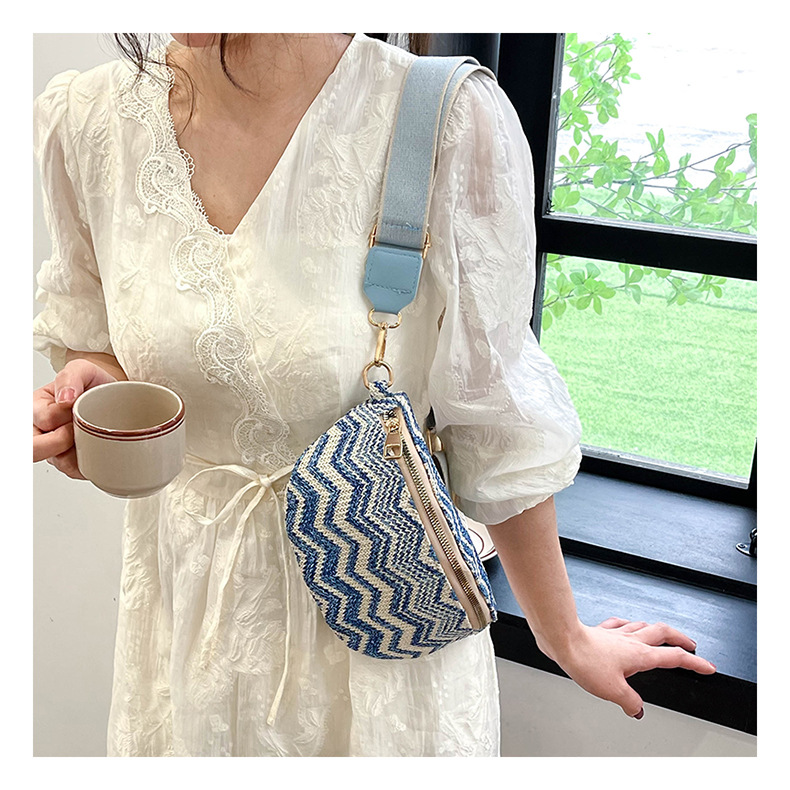 403g Weight Polyester Lining Material Women's Vintage Style Color Block Waves Braid Waist Bags