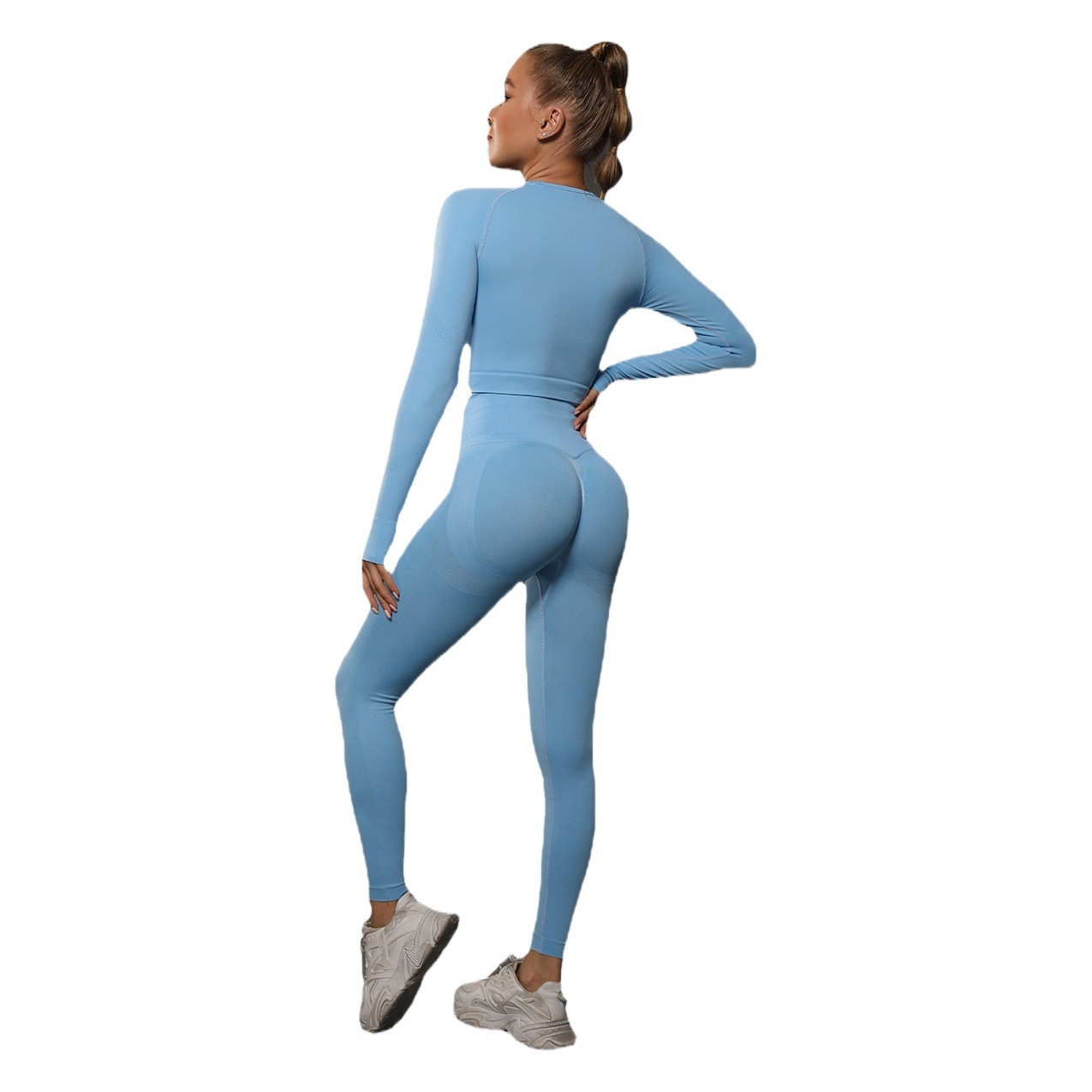 Spot European and American New Seamless Pleated Peach Tight Buttocks Yoga Suit Sports Running Fitness Yoga Clothes for Women