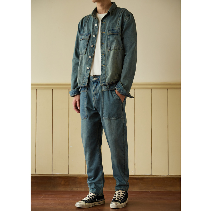 Detachable Strap Denim Jumpsuit for Men, Spring and Autumn Vintage Workwear One-Piece Long Sleeve Suit, Unisex Trendy Jumpsuit