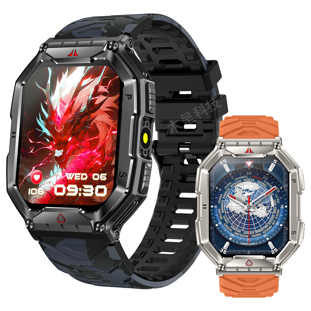 New KR82 smart watch Bluetooth call three-proof outdoor compass real-time pressure needle heart rate blood oxygen monitoring
