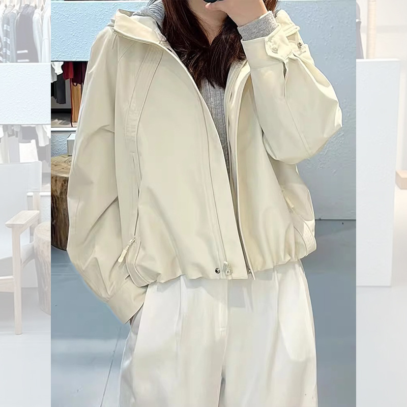 天瑜超好看米白色休闲开秋外套新款超火韩系小个子宽松冲锋衣棉