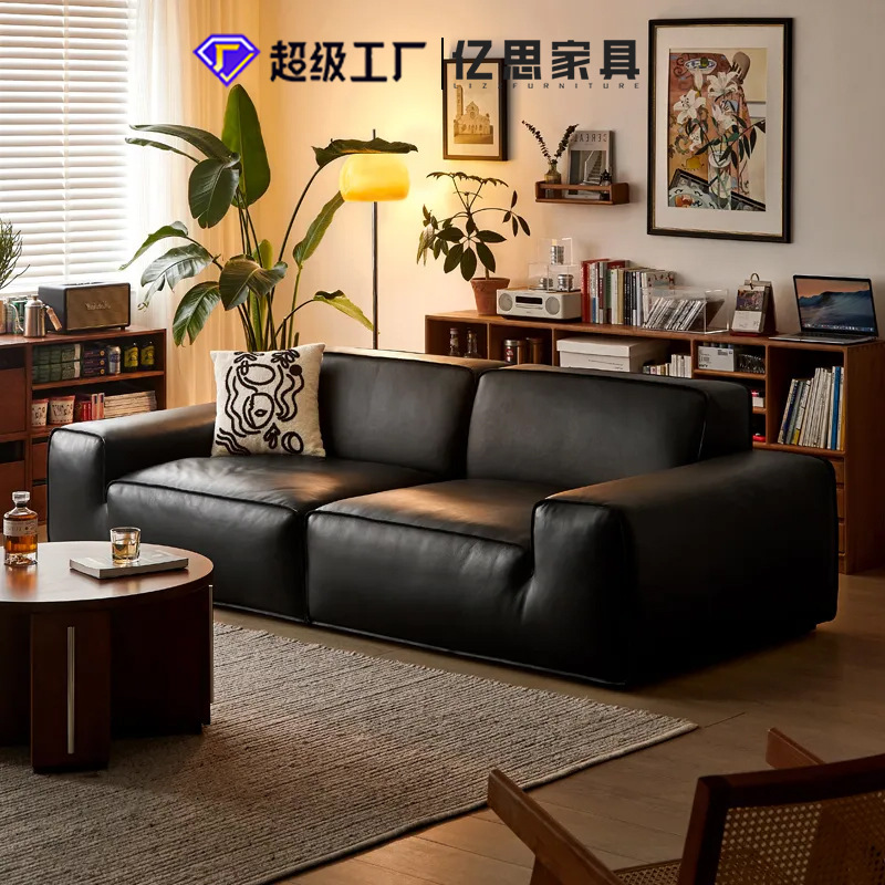 Black Bull Sofa Foshan Living Room Furniture Factory Retro Style Black Sofa High-end Feel Enhances Flying All Leather
