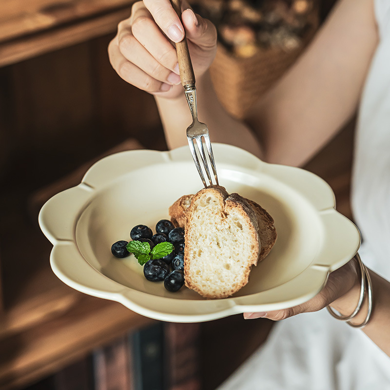 Plato de sol creativo, plato de cerámica retro casero, platos de platos, platos de desayuno, platos de postre