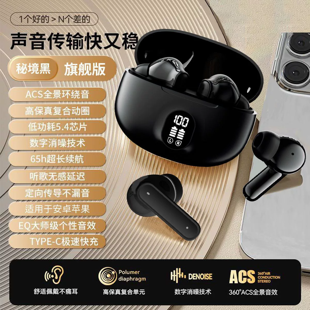 Bluetooth-наушники Voice of Berlin 895B, внутриканальные, 65 ч автономии, ACS 360° стерео, шумоподавление
