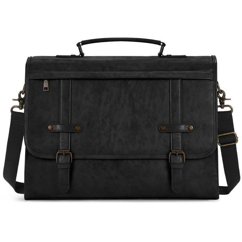 Rainsmore Men's 17inch Waterproof Pu Retro Computer Briefcase Large Capacity Business Shoulder Messenger Bag