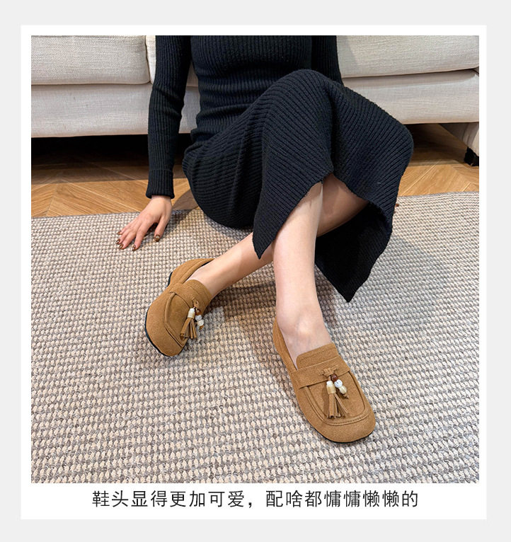 Giày boken nữ đế mềm tăng chiều cao trong, mũi tròn có khóa tua rua, form rộng size lớn — Khaki (toàn dải), Màu mơ (toàn dải), nâu sẫm chi tiết 12