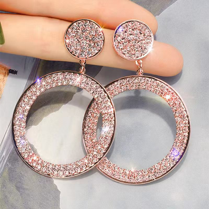 Cao Shi Cross-border Circle Earrings With Rhinestones, High-end Geometric Round Earrings, Fashionable And Bold Statement_voghion.com