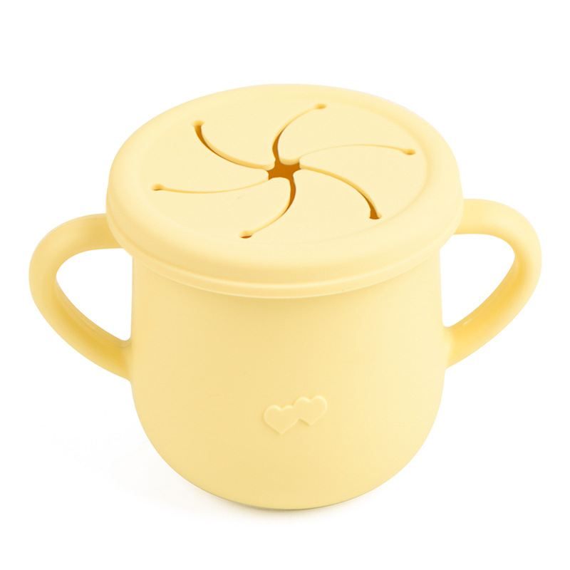 Silicona de grado alimenticio para niños snack Cup mango binaural portátil resistente a la caída con taza de paja de bebé taza de bebida de silicona