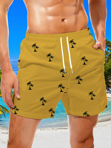 2025 Cross-border AliExpress Summer New Fashion Casual Men's Beach Pants 3D Floral Digital Printing Pull-down